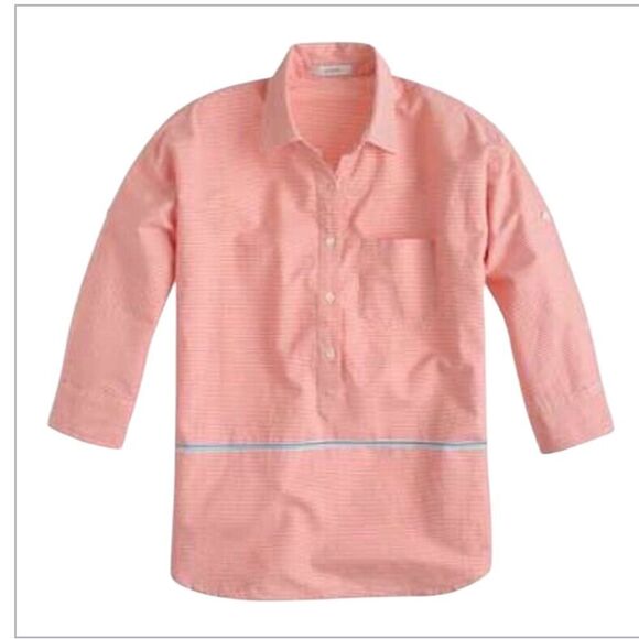 J Crew 100% cotton peach & white stripe popover blouse w an aqua stripe accent - Picture 12 of 12